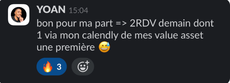 Slack message: two calls landed via Calendly