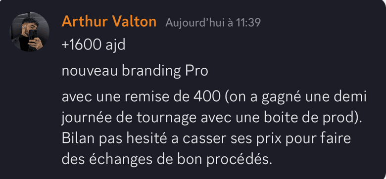 Discord message: +€1,600 in one day with a new branding offer